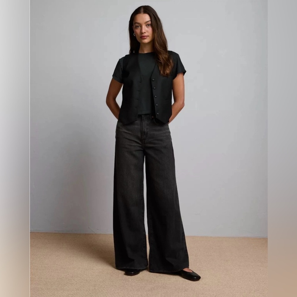 AE77 American Eagle Premium Wide 5-Pocket Jean In Black Retro 90s Size: 8